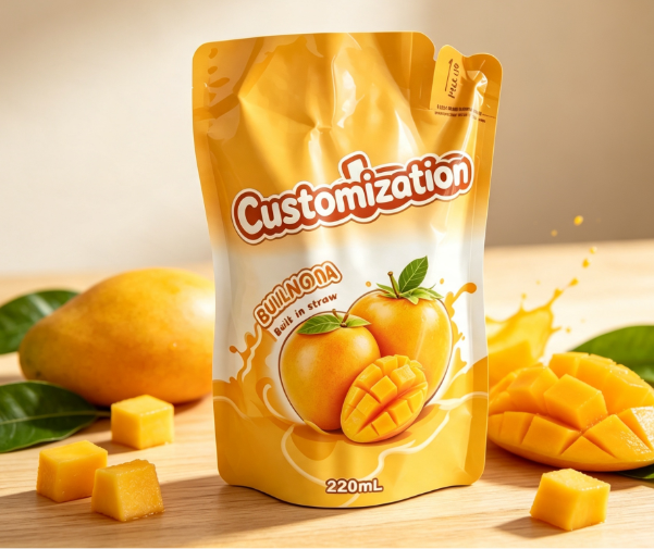 Мульти вкусы 220 мл встроенные соломенные пакеты для упаковки фруктового пюре и сока на заказ