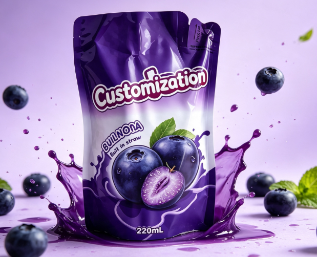 Мульти вкусы 220 мл встроенные соломенные пакеты для упаковки фруктового пюре и сока на заказ